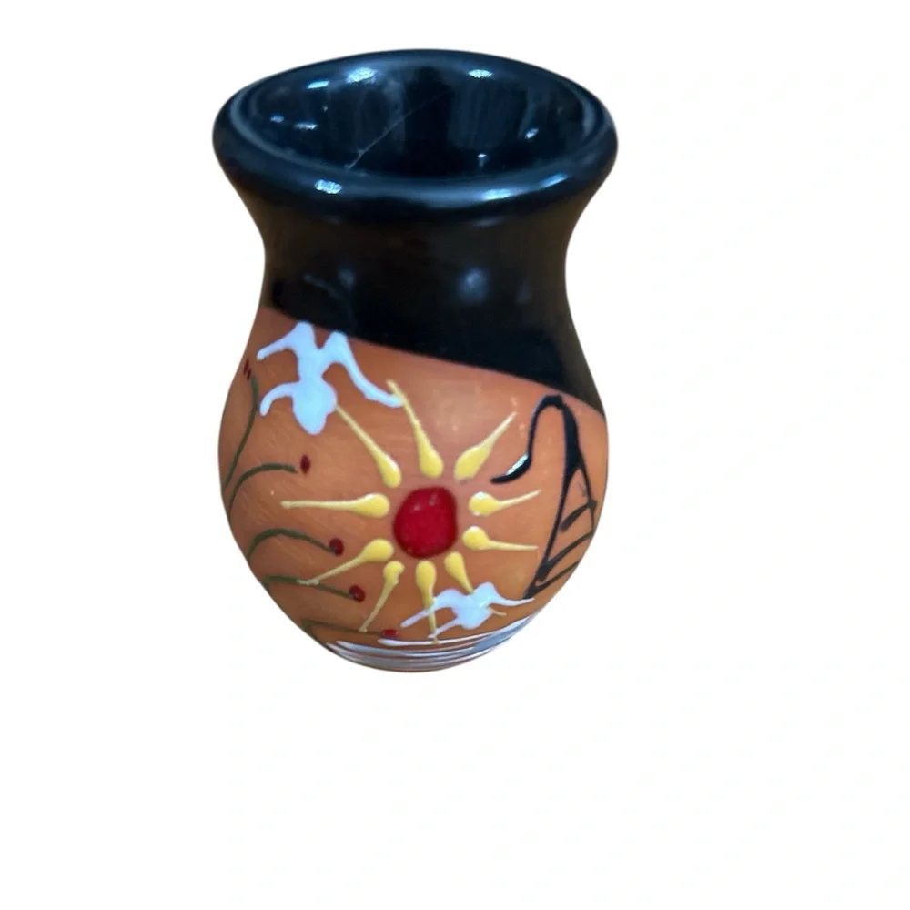 Tonala Mexican pottery Handcrafted Ceramic Cat Figurine and Vase Set Multicolor